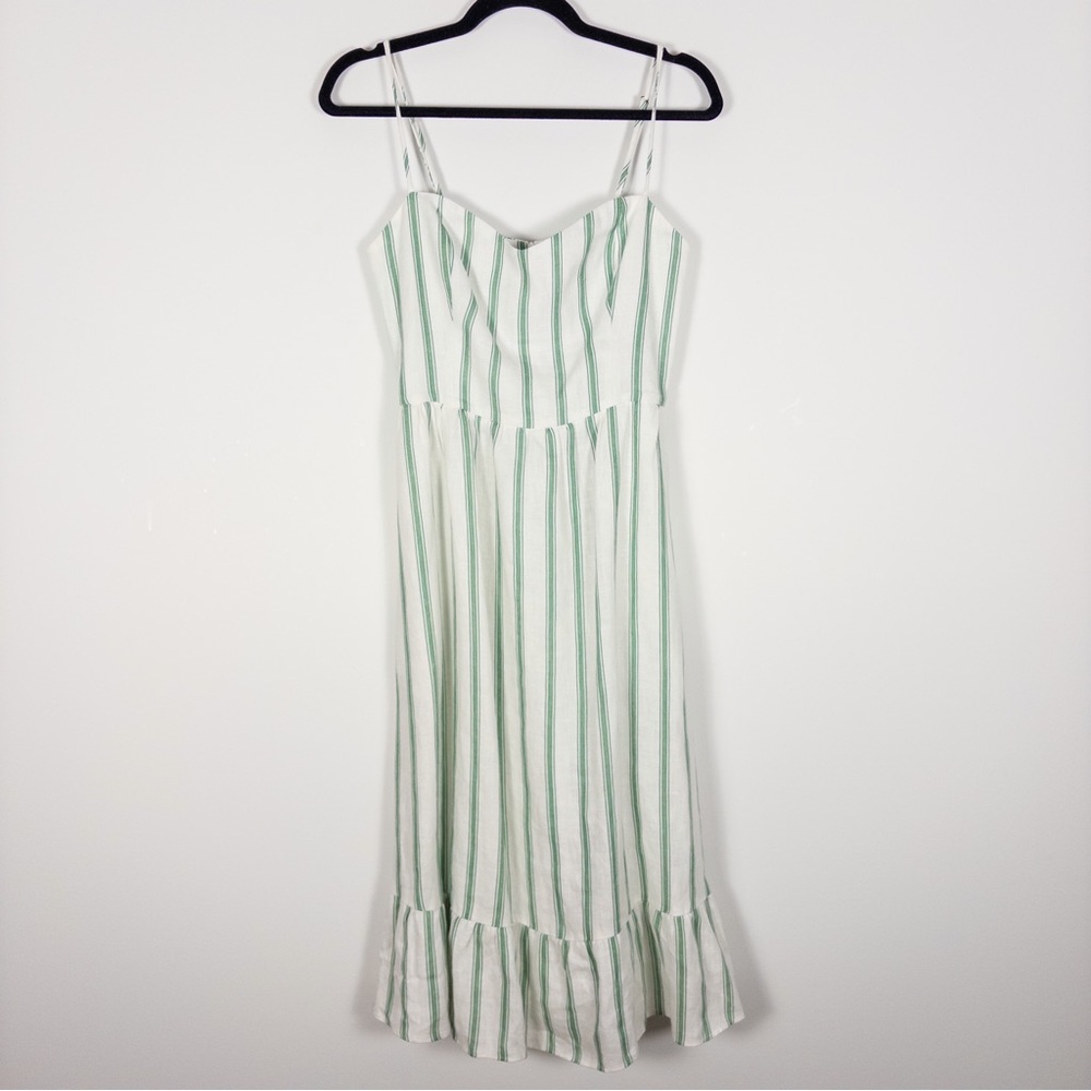 Reformation Eileen Linen Green and White Stripe Midi Dress
